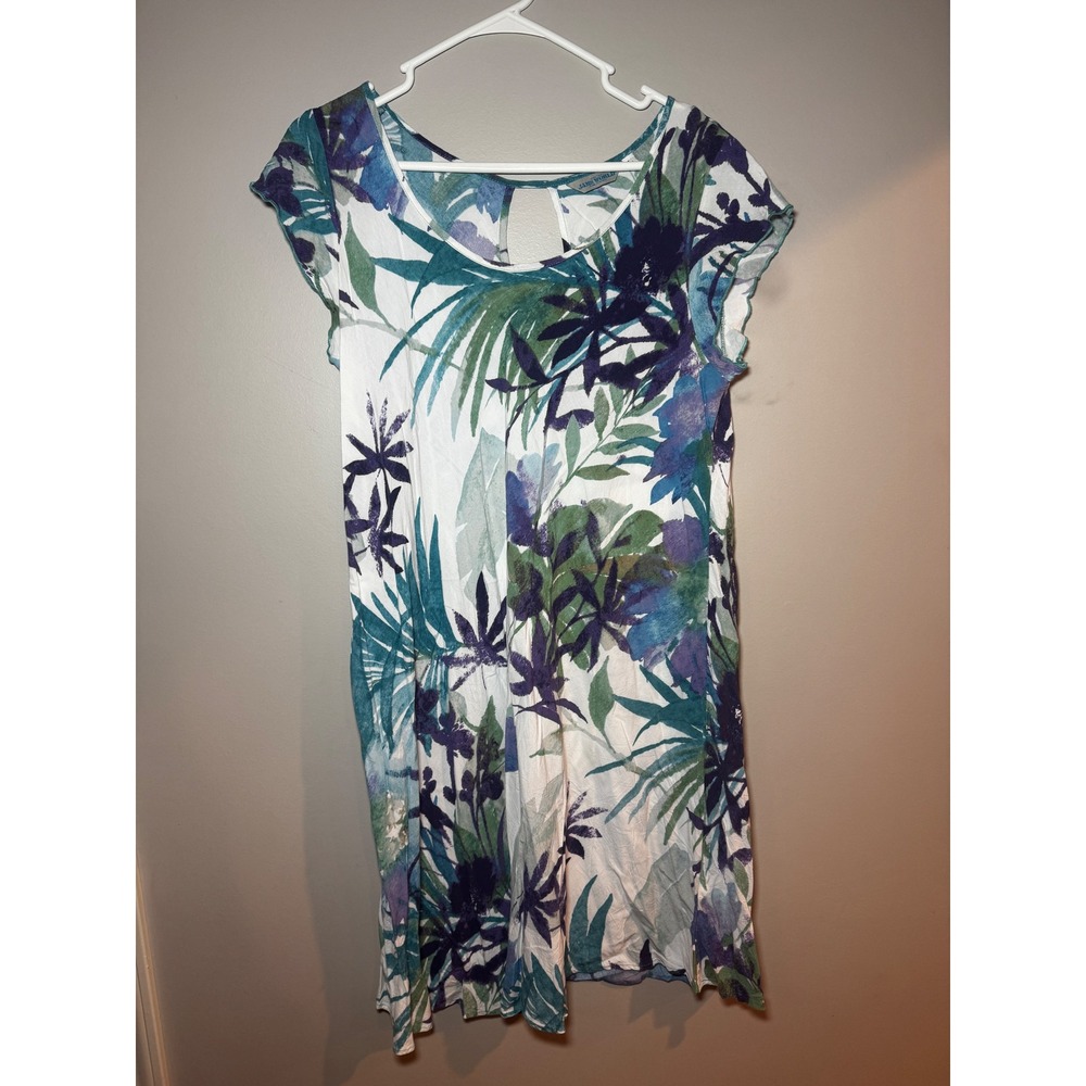 Jams World Breeze Tropical Floral Rayon Shift Dress Blue Green Large W380-BREZ